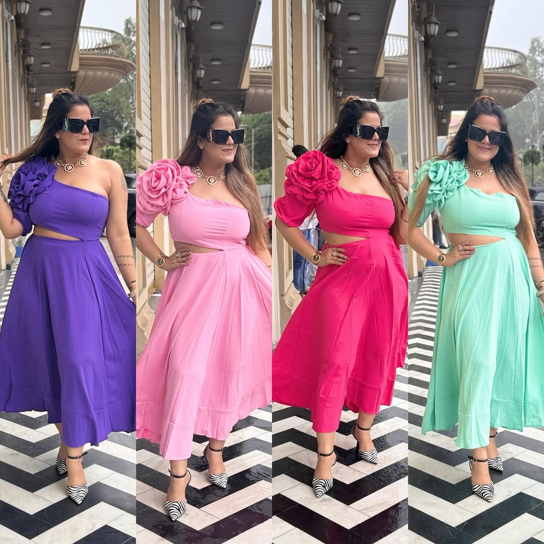Elegant Dress With Ruffled Detail and Shoulder Flower Floral Women Summer Dresses